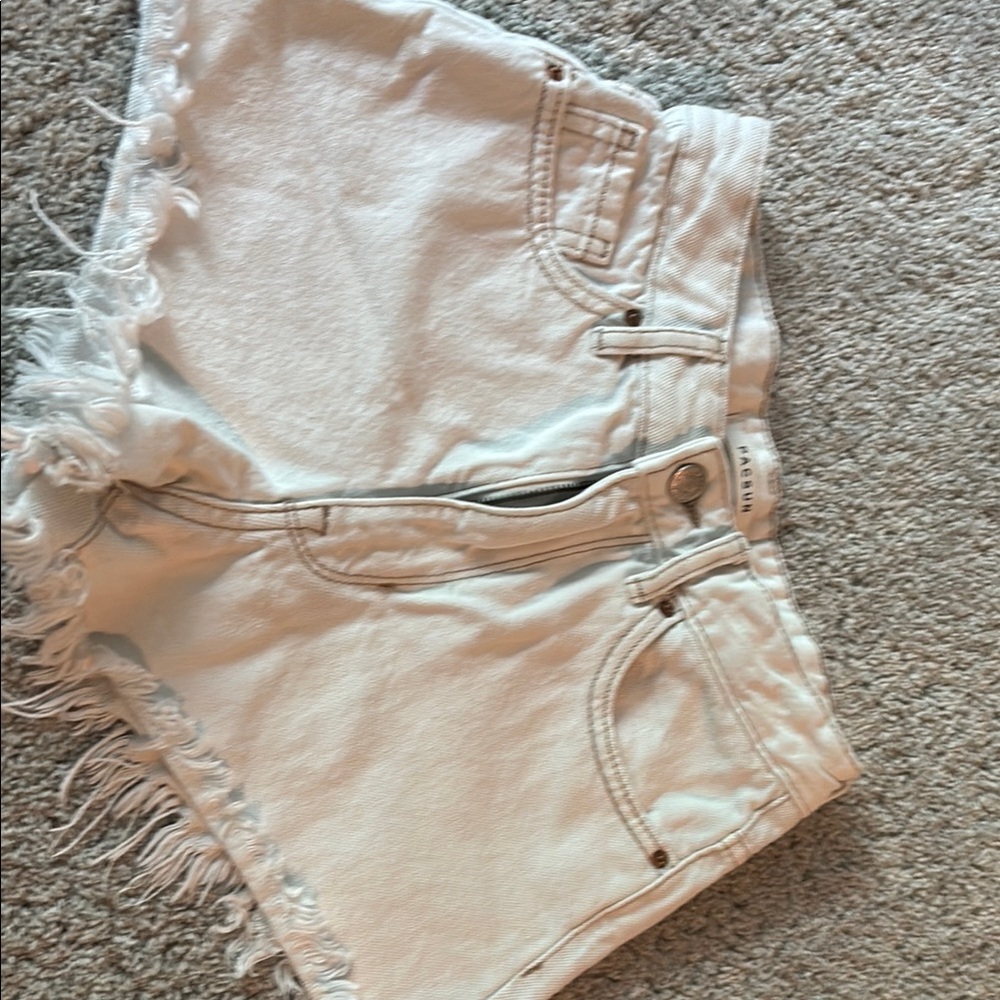 PacSun White Jean Shorts with Frayed Hem